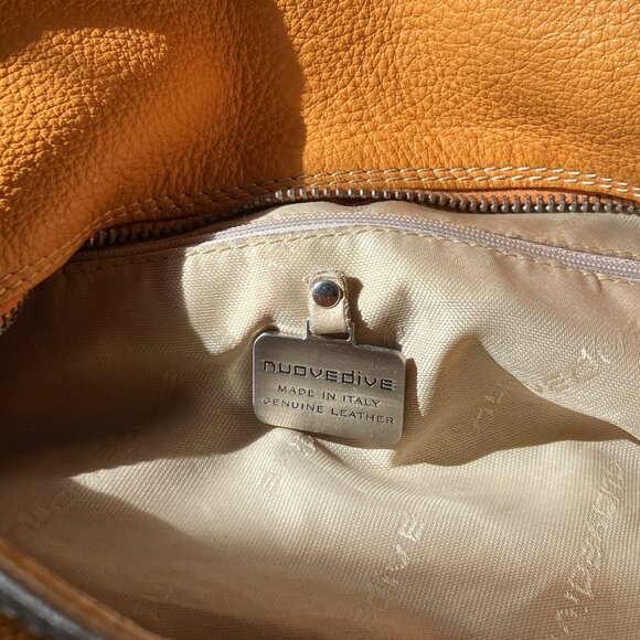 Vintage Nuovedive Made in Italy Leather Shoulder Bag Orange Slouchy Y2K Glitter - Picture 7 of 14